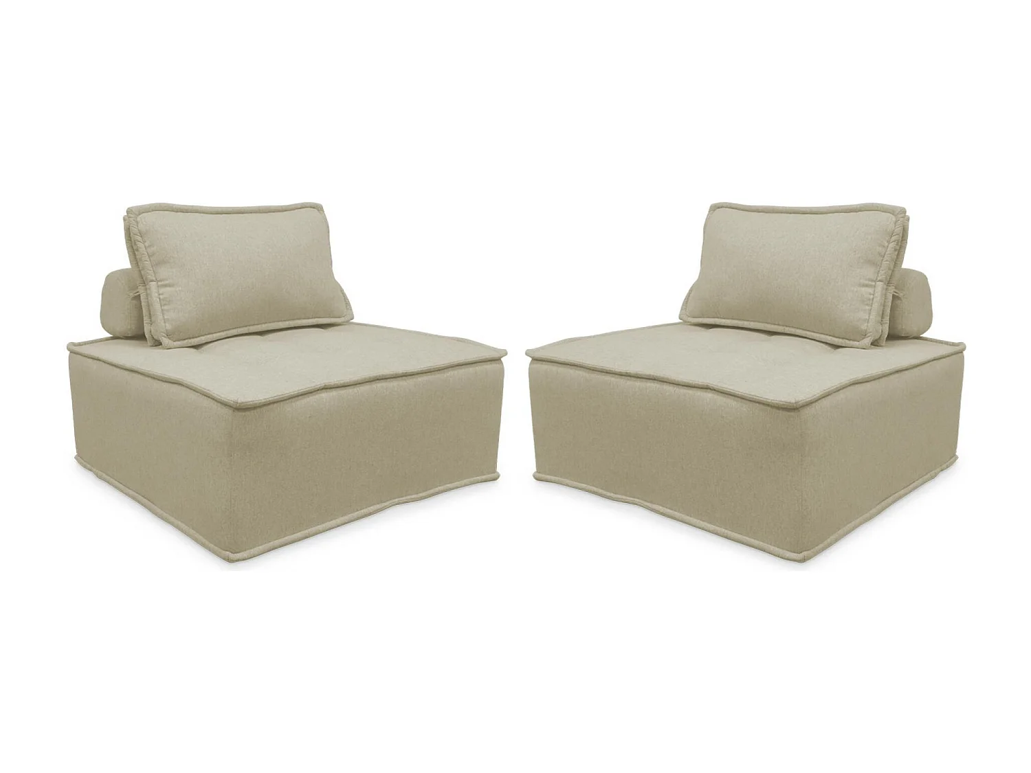 Lot de 2 chauffeuses pour canapé modulable tissu capitonné beige avec un coussin