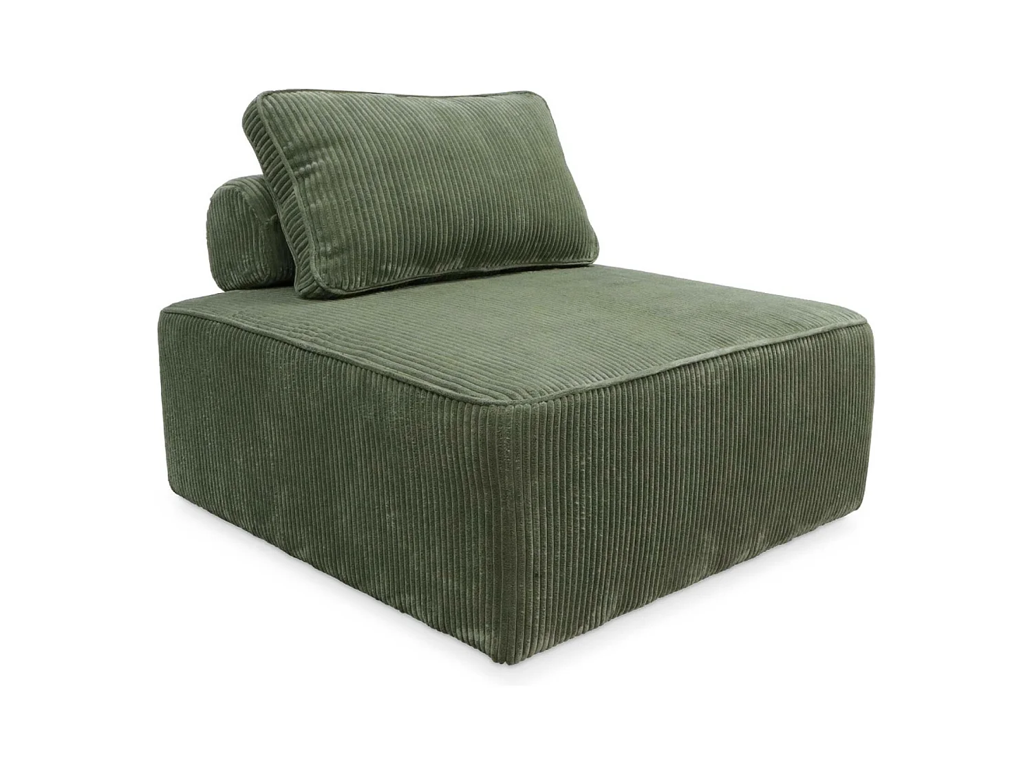 Chauffeuse  pour canapé modulable velours côtelé vert avec un coussin