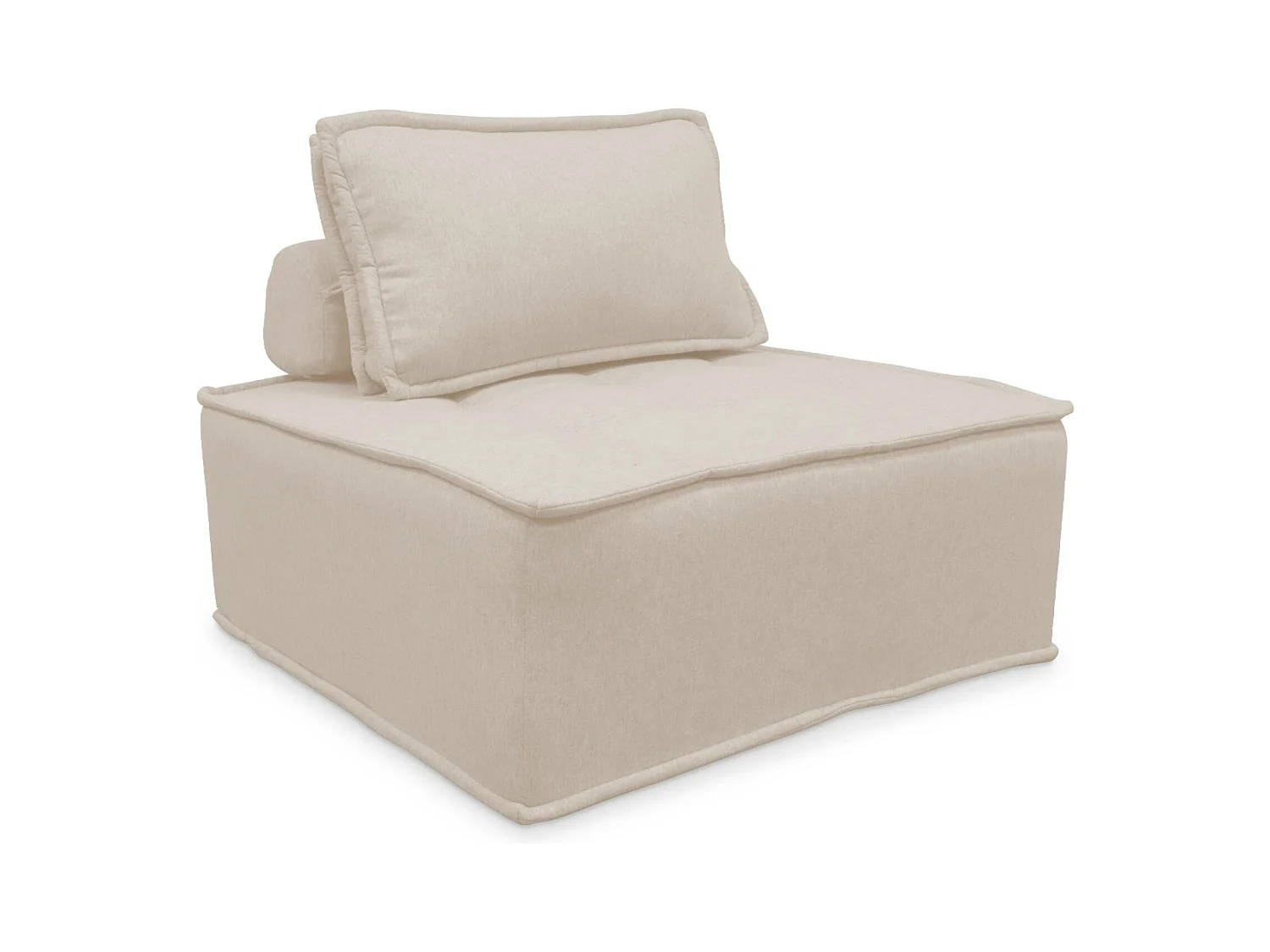 Chauffeuse pour canapé modulable tissu capitonné crème avec un coussin