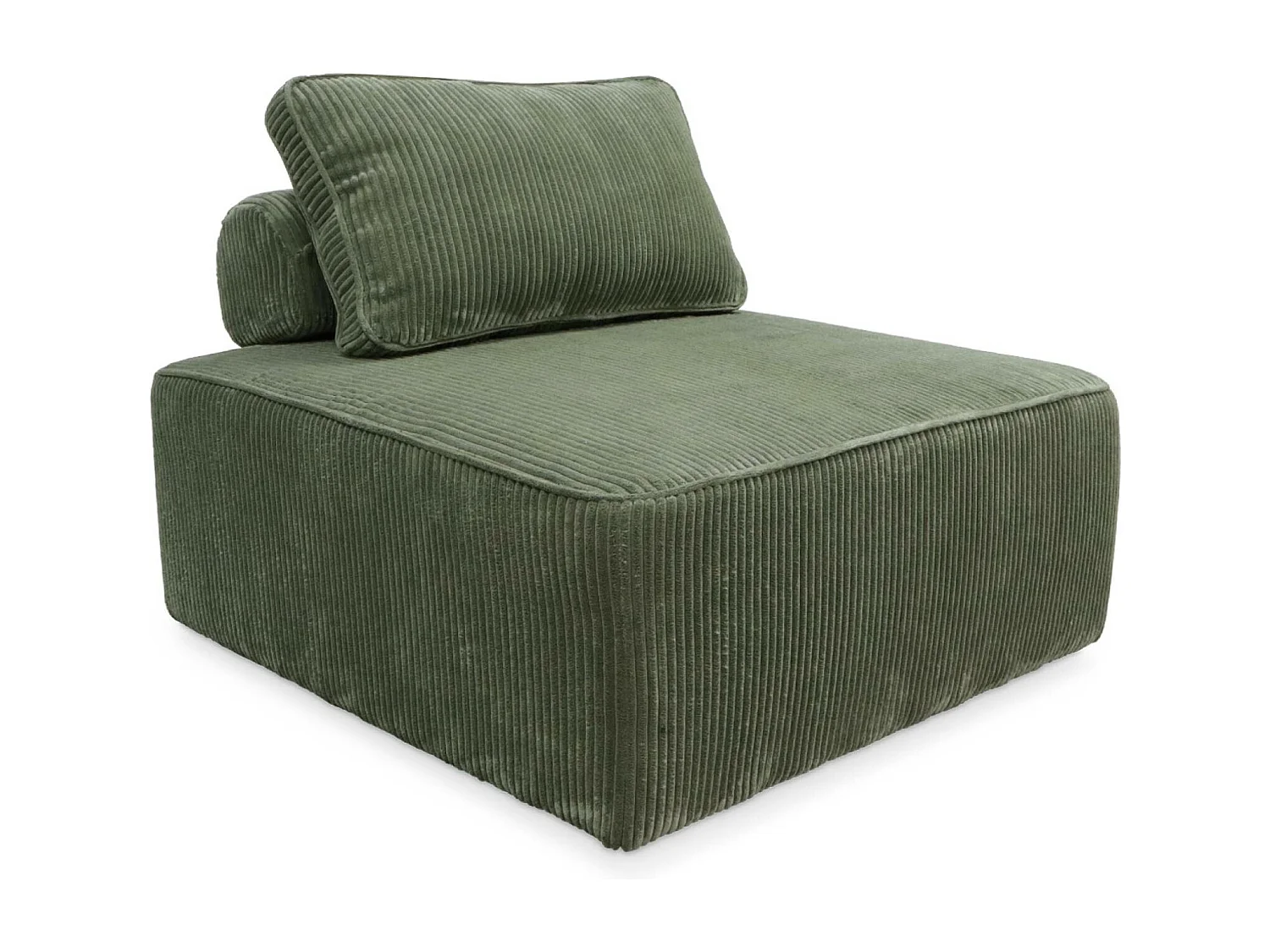 Lot de 3 chauffeuses pour canapé  modulables velours côtelé vert avec un coussin