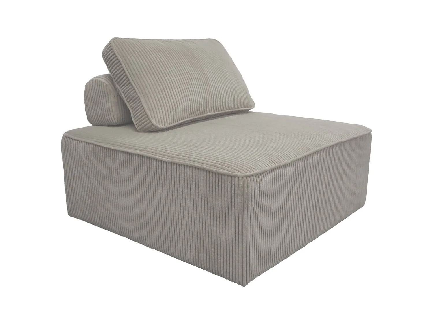Chauffeuse  pour canapé modulable velours côtelé gris clair avec un coussin