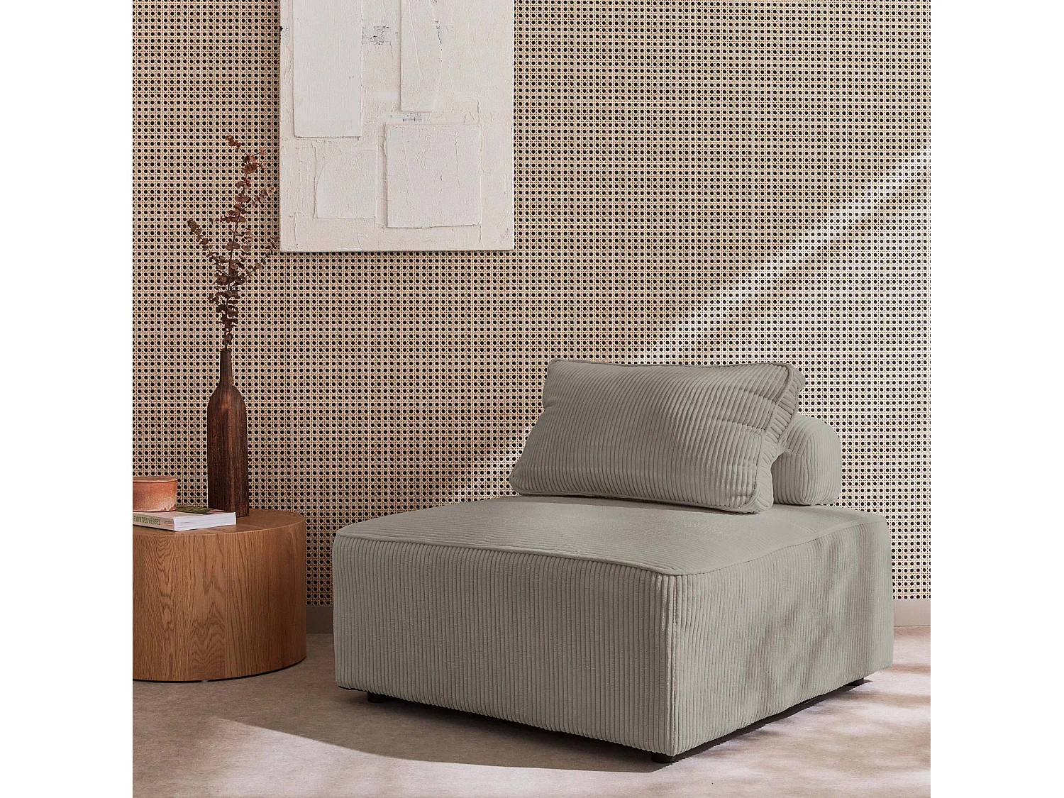 Modulo per divano modulare in velluto a coste, 1 posto, grigio chiaro