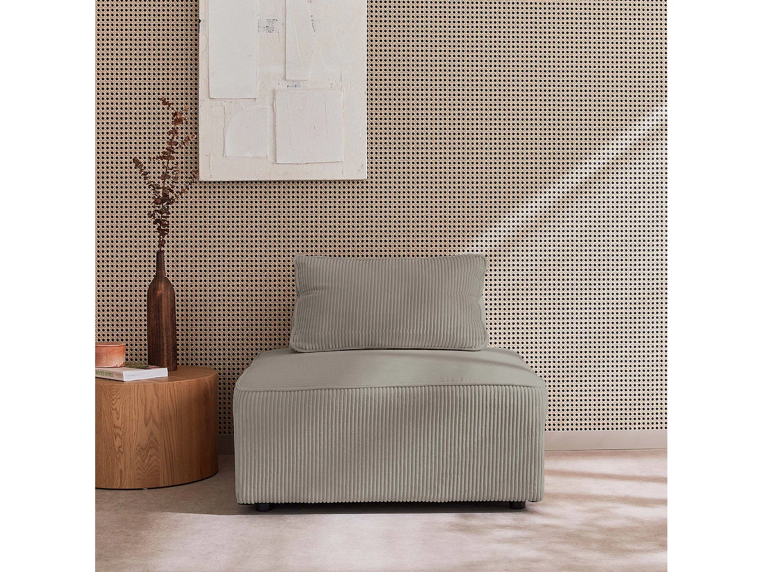 Modulo per divano modulare in velluto a coste, 1 posto, grigio chiaro