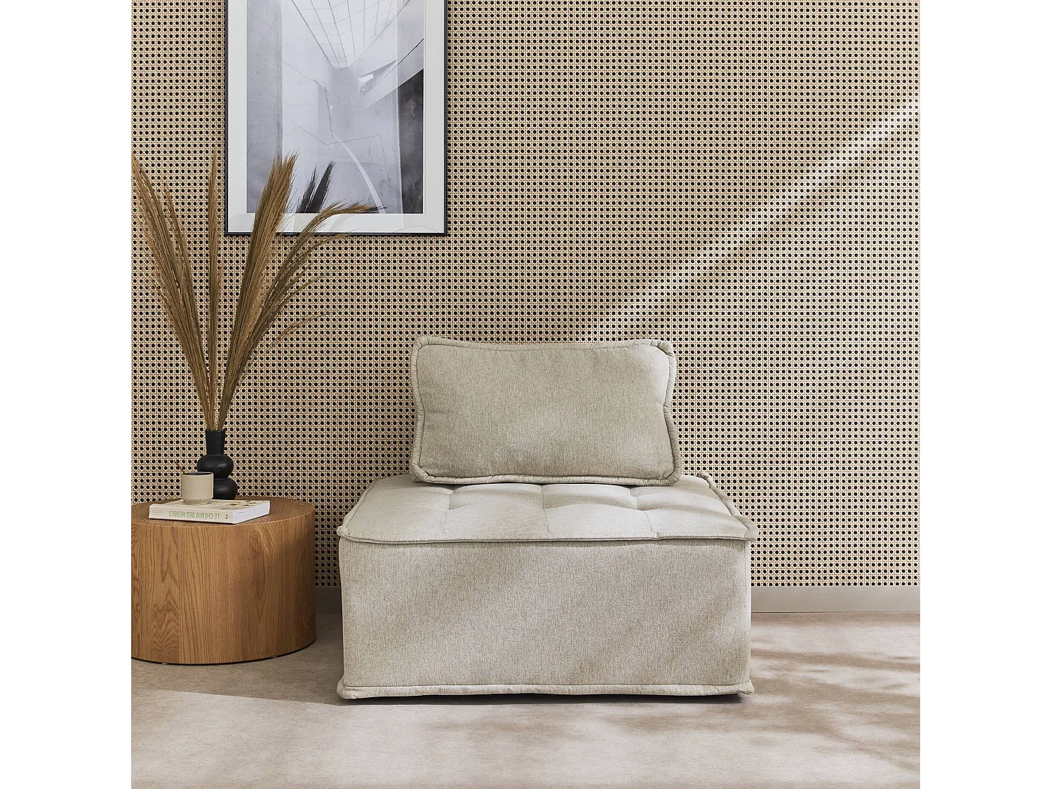 Módulo para sofá modular en tela lisa, 1 plaza beige