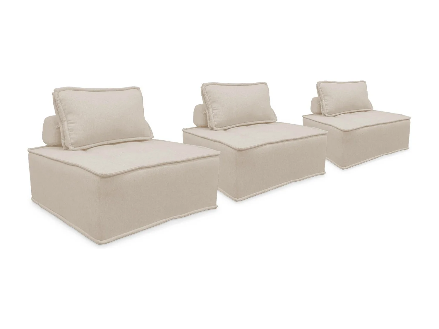 Lot de 3 chauffeuses pour canapé modulables tissu capitonné crème avec 1 coussin