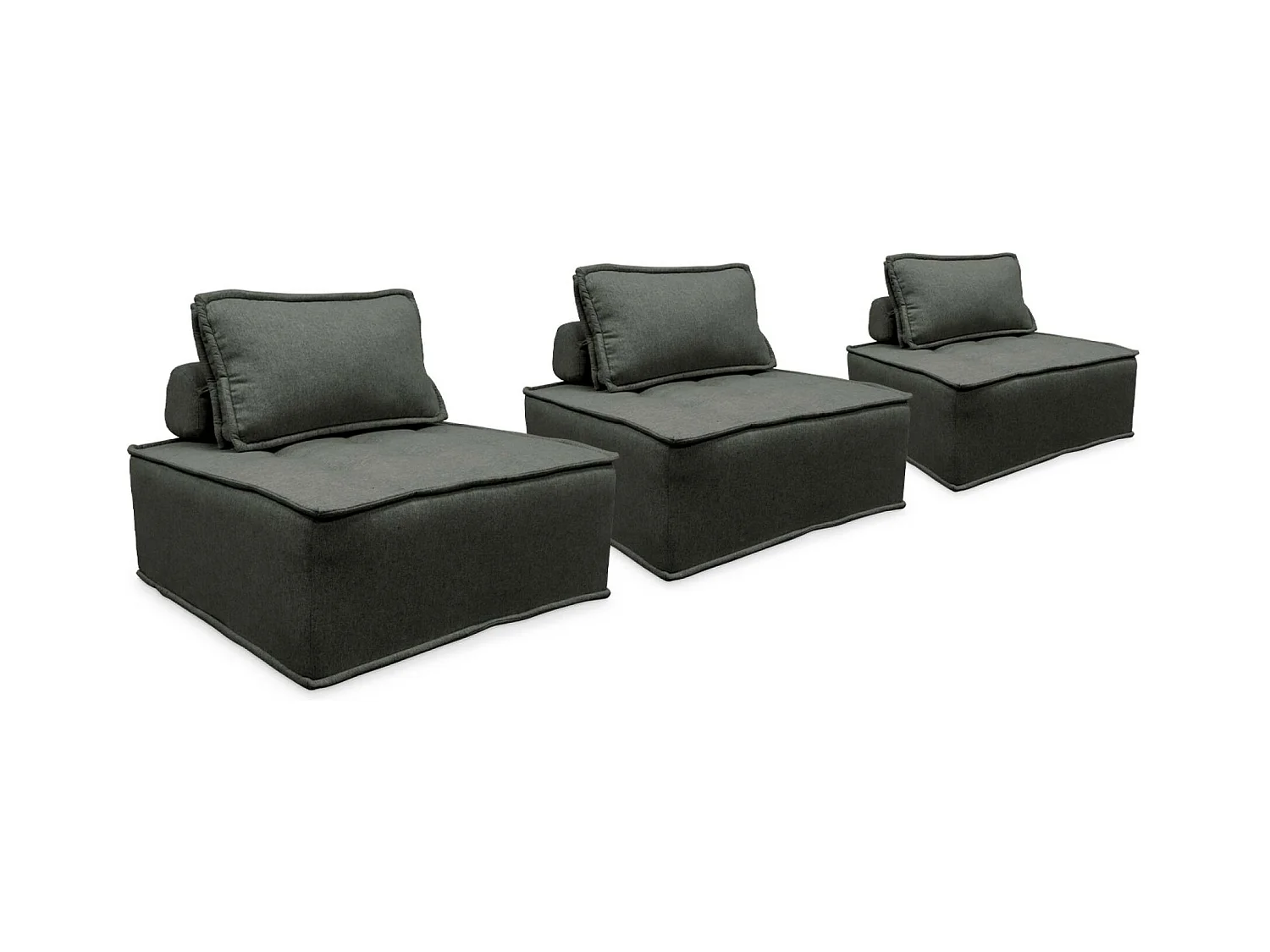 Lot de 3 chauffeuses pour canapé modulables tissu capitonné gris avec 1 coussin