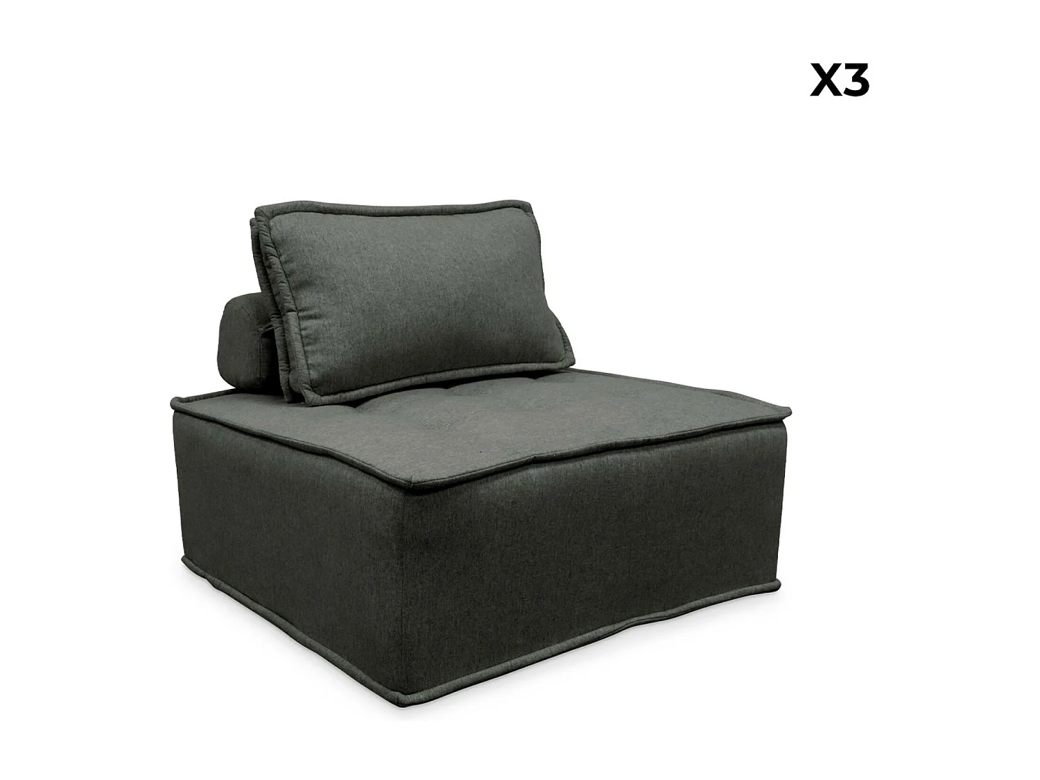 Lot de 3 chauffeuses pour canapé modulables tissu capitonné gris avec 1 coussin