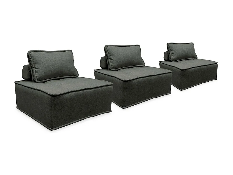 Set di 3 poltrone per divano modulare in tessuto imbottito, grigio