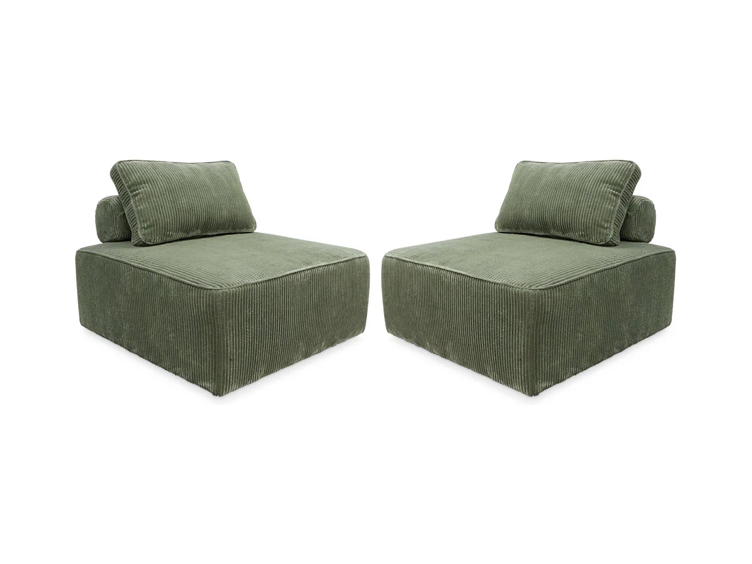 Lot de 2 chauffeuses  pour canapé modulable velours côtelé vert avec un coussin