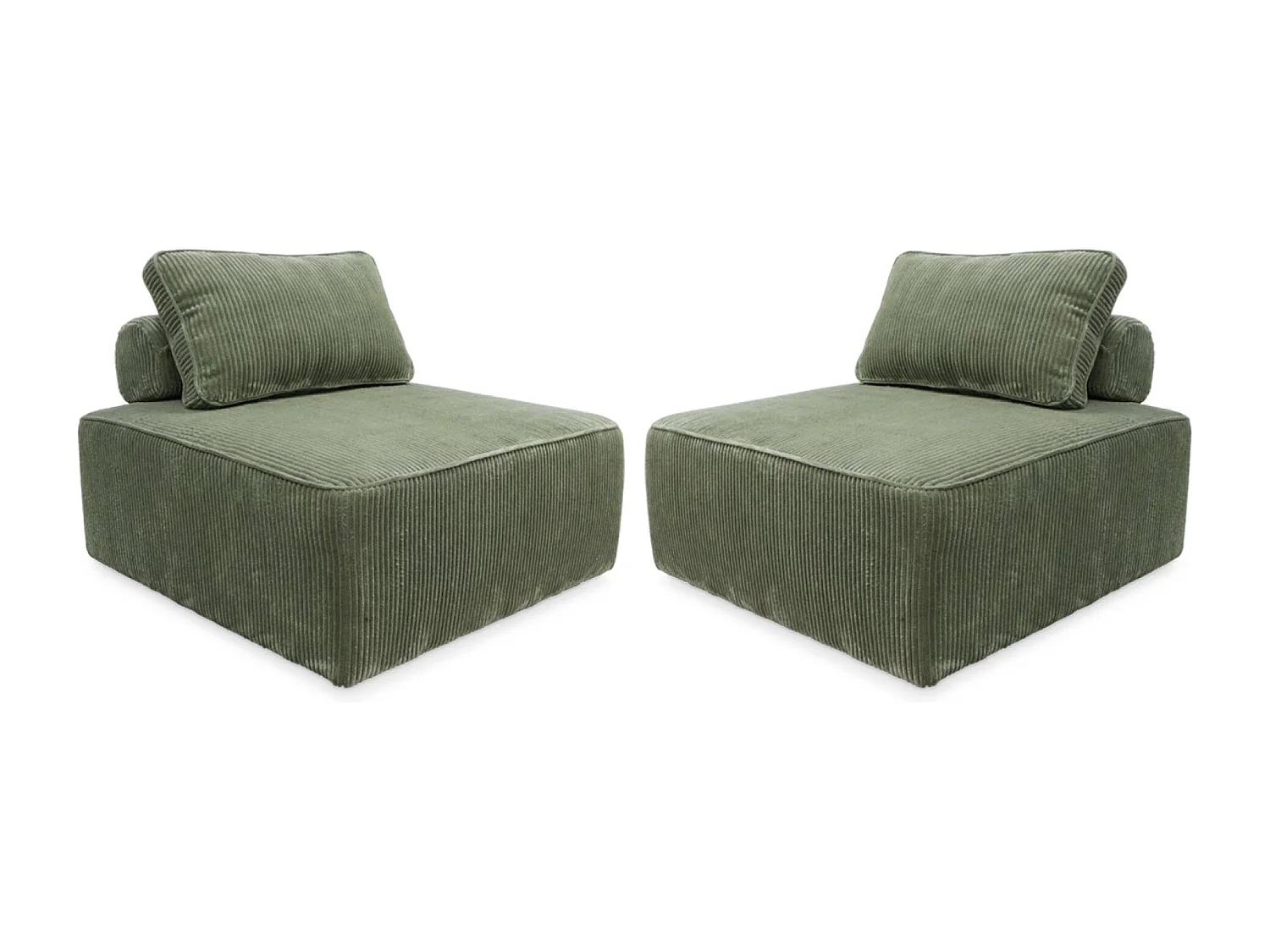 Lot de 2 chauffeuses  pour canapé modulable velours côtelé vert avec un coussin