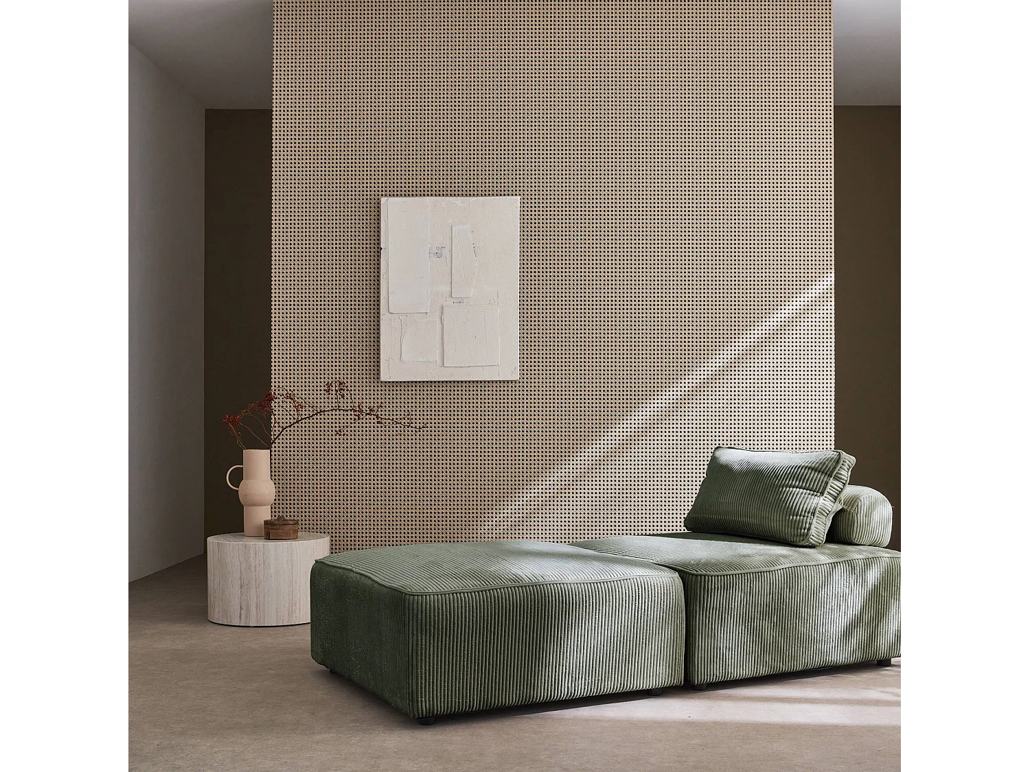 Lot de 2 chauffeuses  pour canapé modulable velours côtelé vert avec un coussin