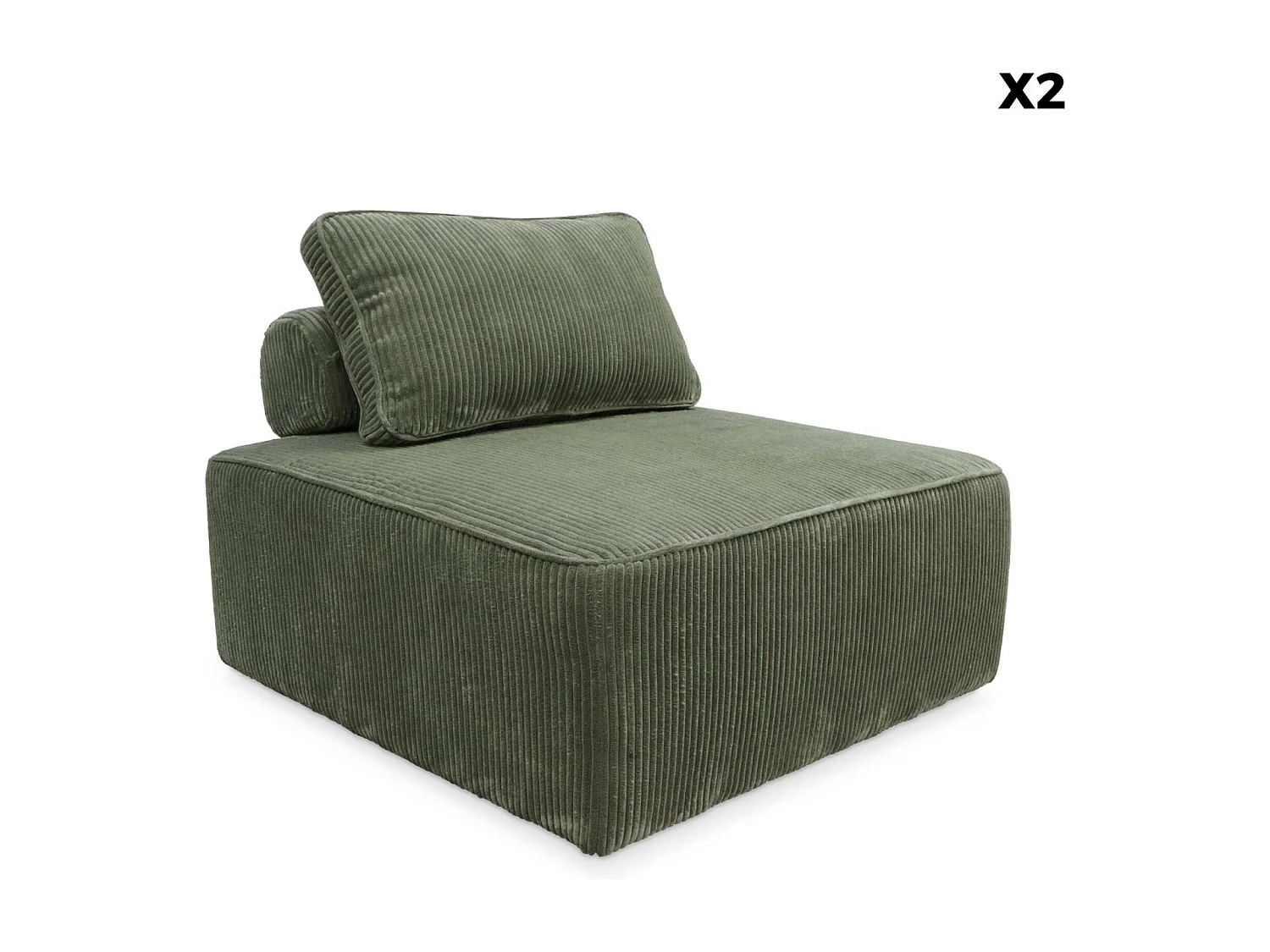 Lot de 2 chauffeuses  pour canapé modulable velours côtelé vert avec un coussin