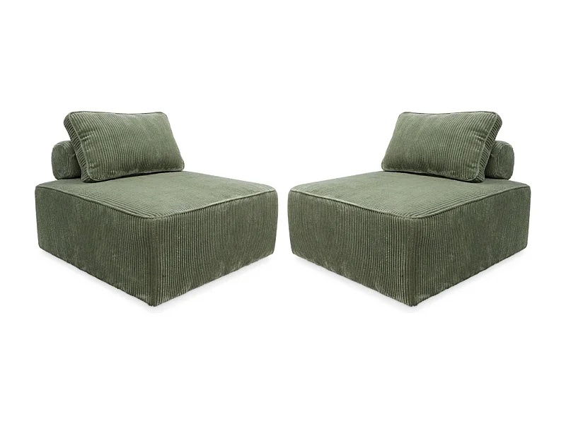 Lot de 2 chauffeuses  pour canapé modulable velours côtelé vert avec un coussin