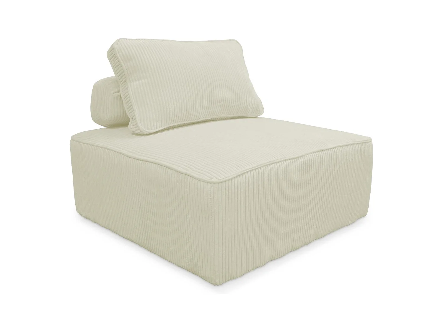 Chauffeuse  pour canapé modulable velours côtelé crème avec un coussin