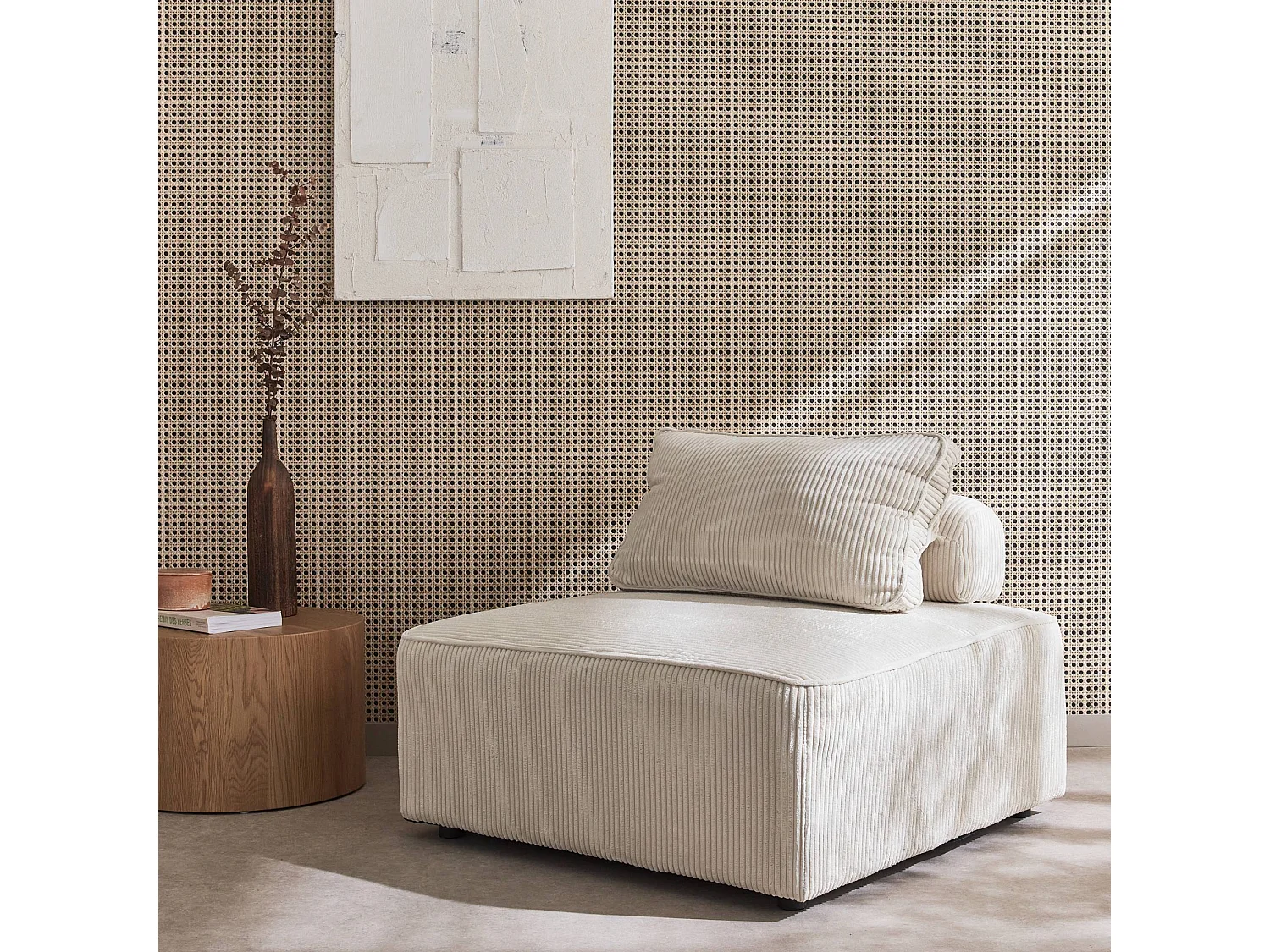 Modulo per divano modulare in velluto a coste, 1 posto, crema