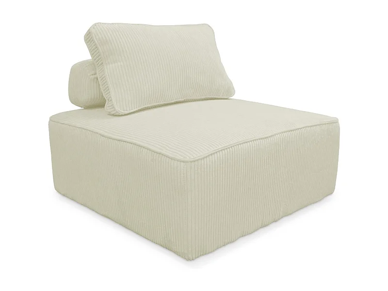 Chauffeuse  pour canapé modulable velours côtelé crème avec un coussin