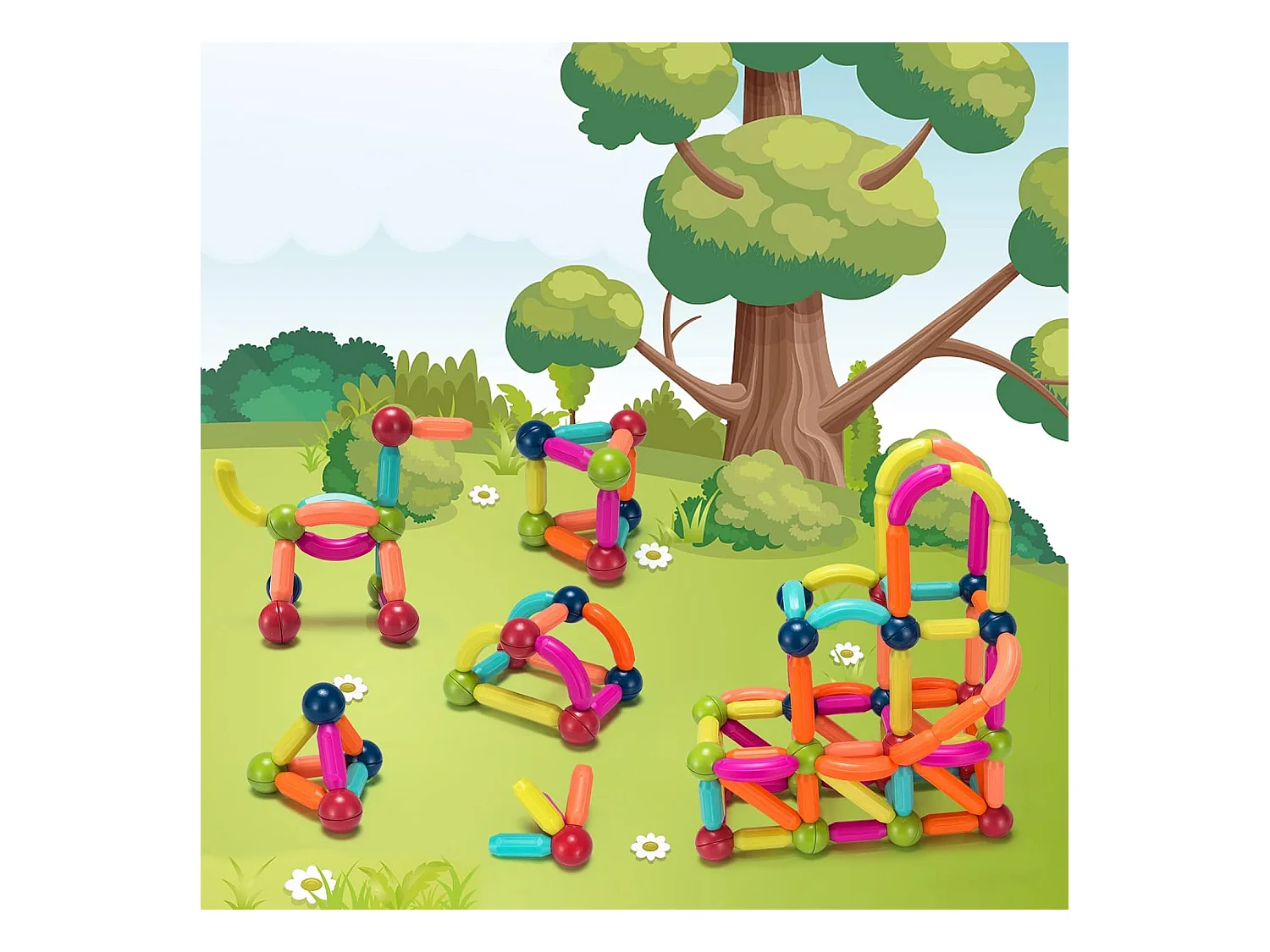 88 Pcs bloc de construction magnétique, jouet educatif et créatif puzzle colorés pour 3 ans+