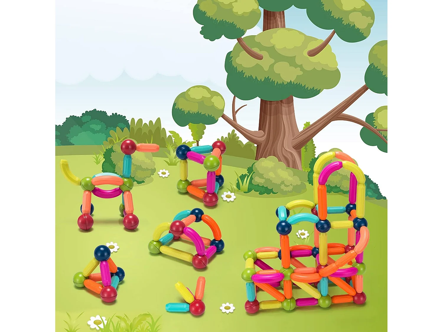 88 Pcs bloc de construction magnétique, jouet educatif et créatif puzzle colorés pour 3 ans+