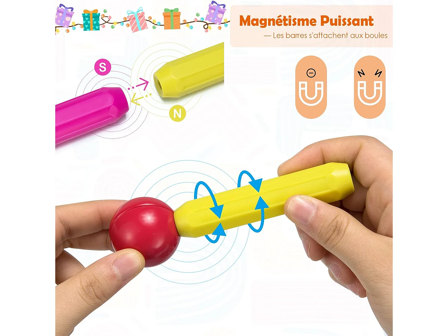 88 Pcs bloc de construction magnétique, jouet educatif et créatif puzzle colorés pour 3 ans+