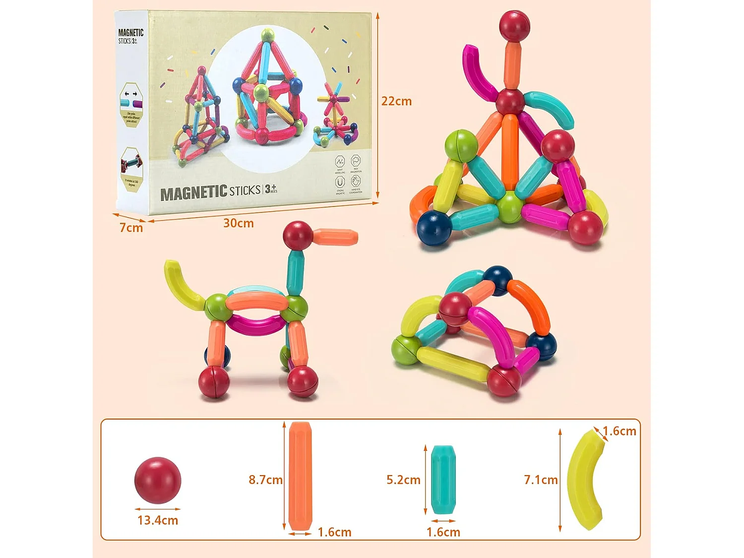88 Pcs bloc de construction magnétique, jouet educatif et créatif puzzle colorés pour 3 ans+