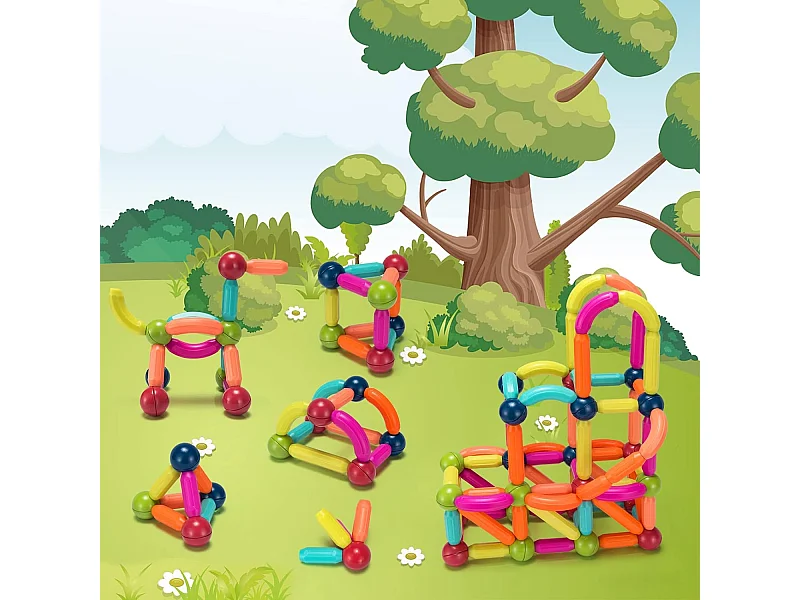 88 Pcs bloc de construction magnétique, jouet educatif et créatif puzzle colorés pour 3 ans+