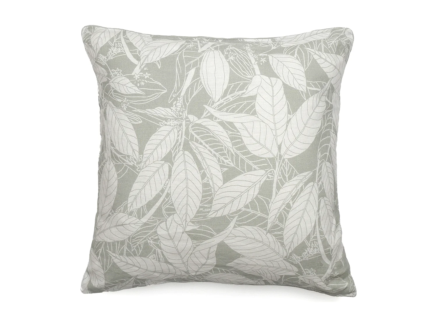 Housse de coussin 45x45 cm lin lavé imprimé végétal HELIOS gris Lichen