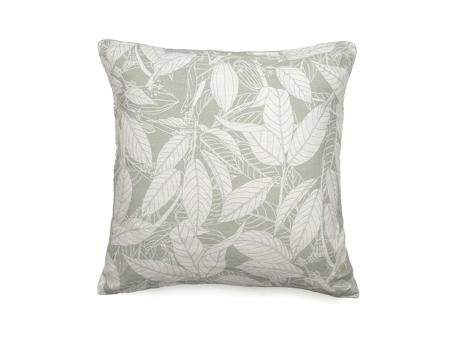 Housse de coussin 45x45 cm lin lavé imprimé végétal HELIOS gris Lichen