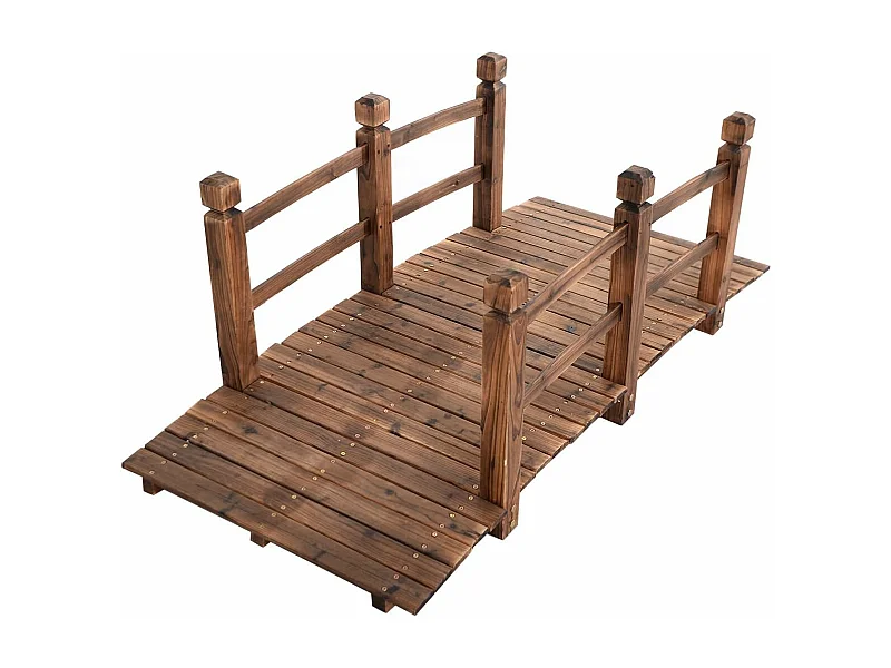 Pont de Jardin en Bois 150 x 67 x 55CM Pont d'Etang Pont de Bassin Pont en Bois Décoration Extérieure Chargé Environ 100KG