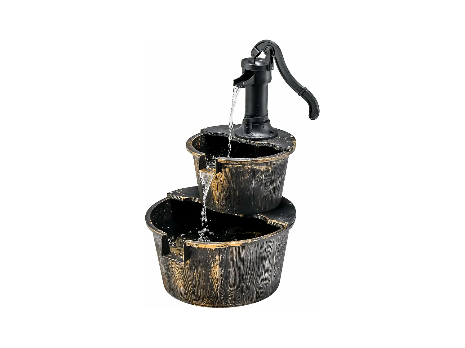 Fontaine en Cascade Extérieure à 2 Étages avec Pompe Réglable, Puit Décoration de Jardin/Cour Autoportante de 68 cm en PP de Style Rustique (Bronze)