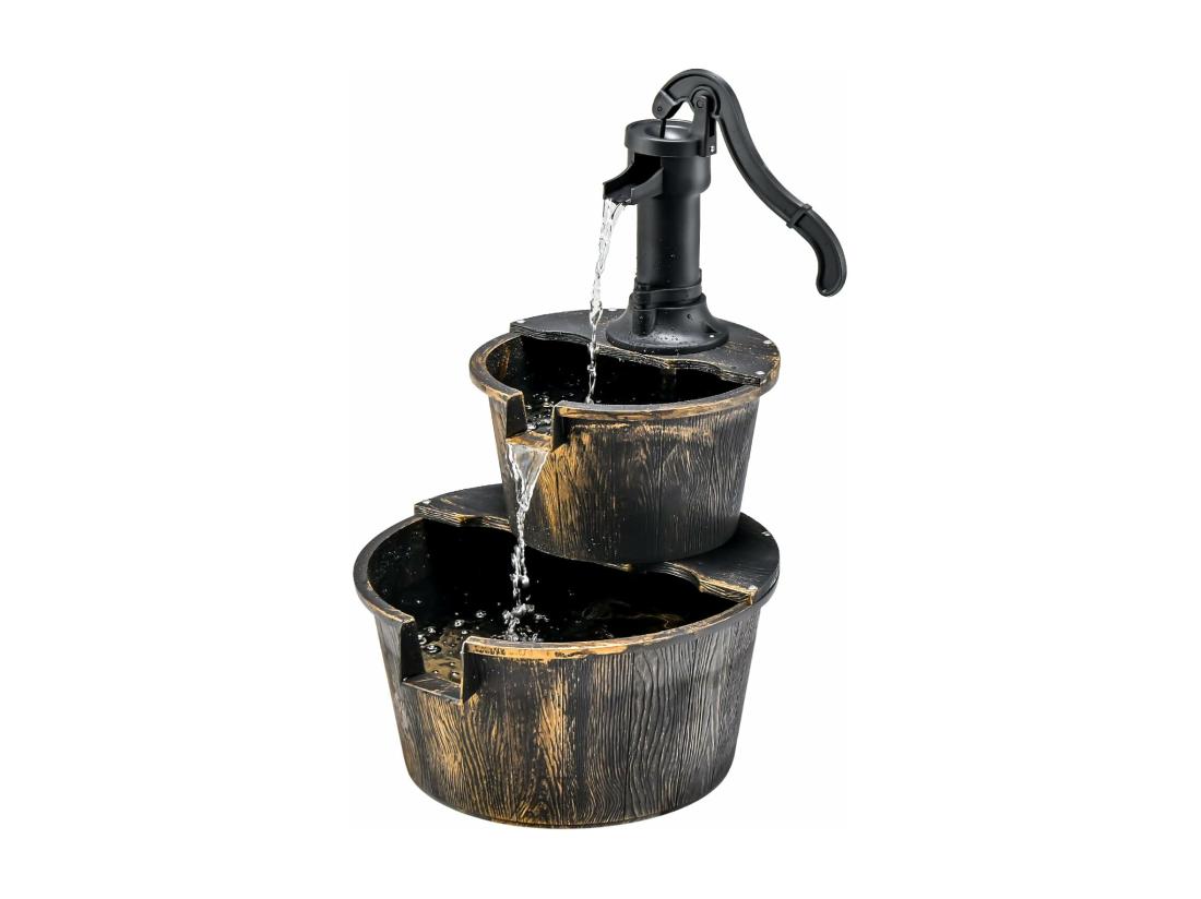 vente unique Fontaine en Cascade Extérieure à 2 Étages avec Pompe Réglable Puit Décoration de Jardin/Cour Autoportante de 68 cm en PP de Style Rustique (Bronze)