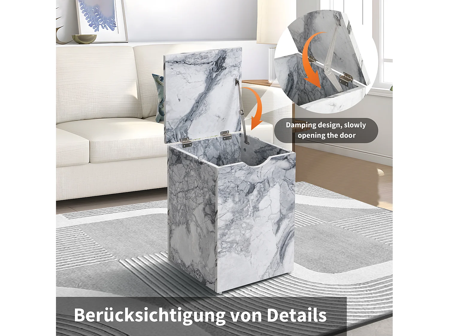 Mesa de centro combinada, juego de 2 mesas de centro - 100x33,5x70cm + 32x32x50cm - Imitación mármol - Madera MDF - Blanco