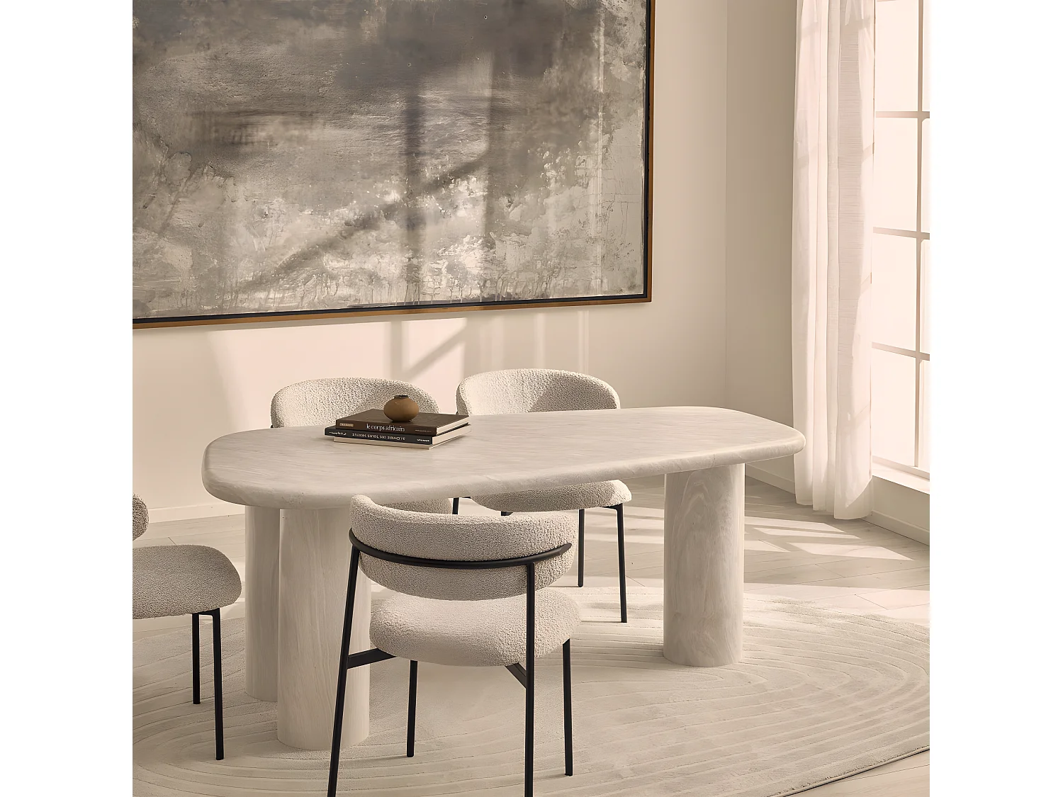 Rhodes - Table à manger 6 personnes en effet travertin - Beige