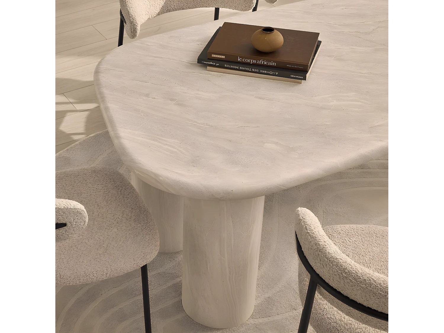 Rhodes - Table à manger 6 personnes en effet travertin - Beige