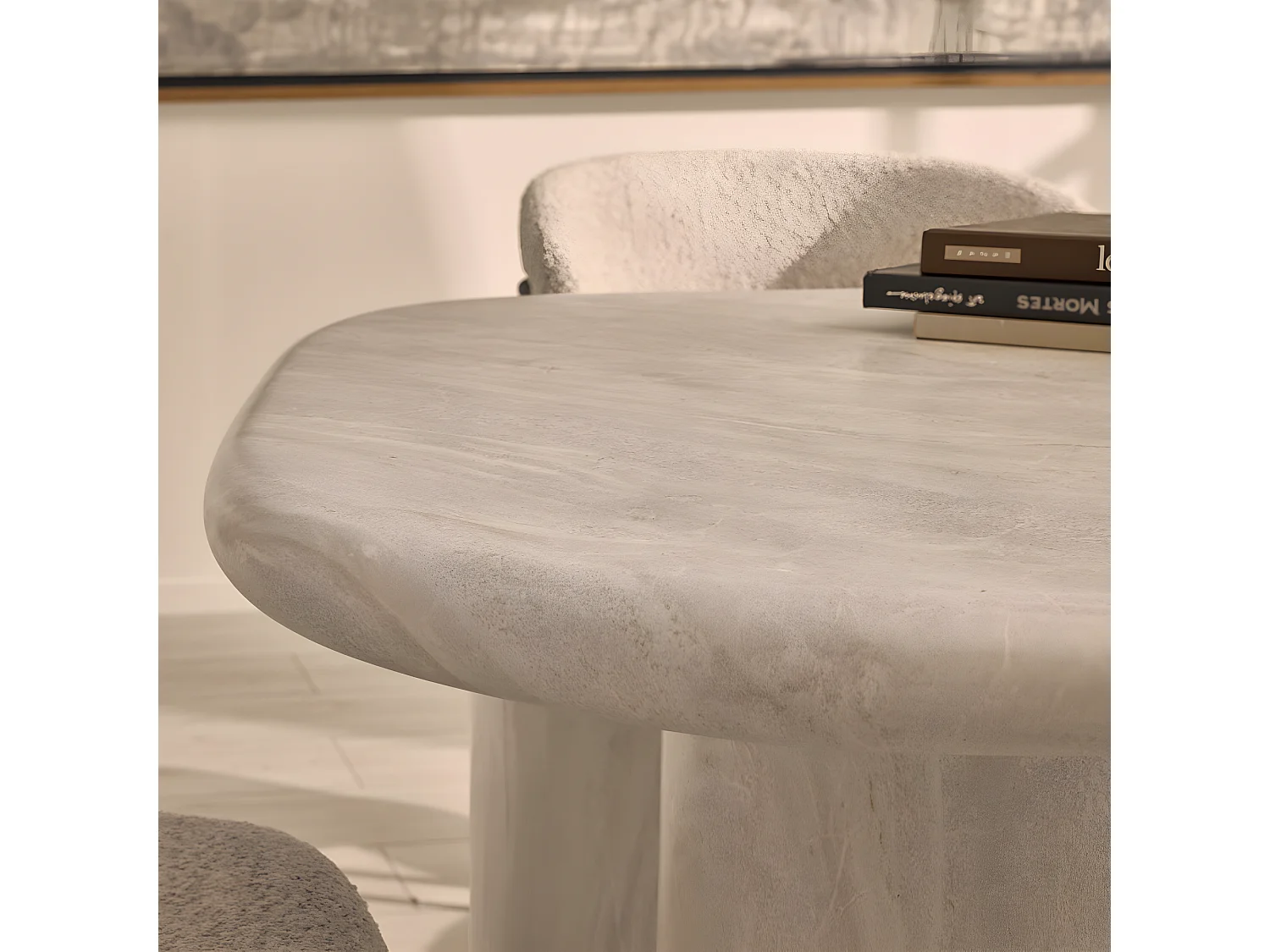 Rhodes - Table à manger 6 personnes en effet travertin - Beige