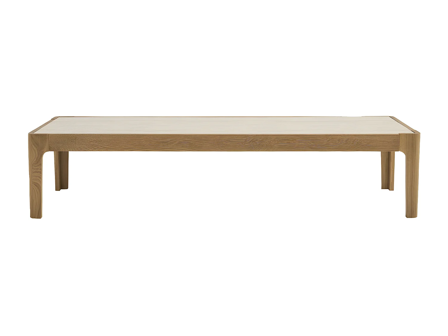 Kielce - Table basse en effet travertin et bois 160x50cm - Beige