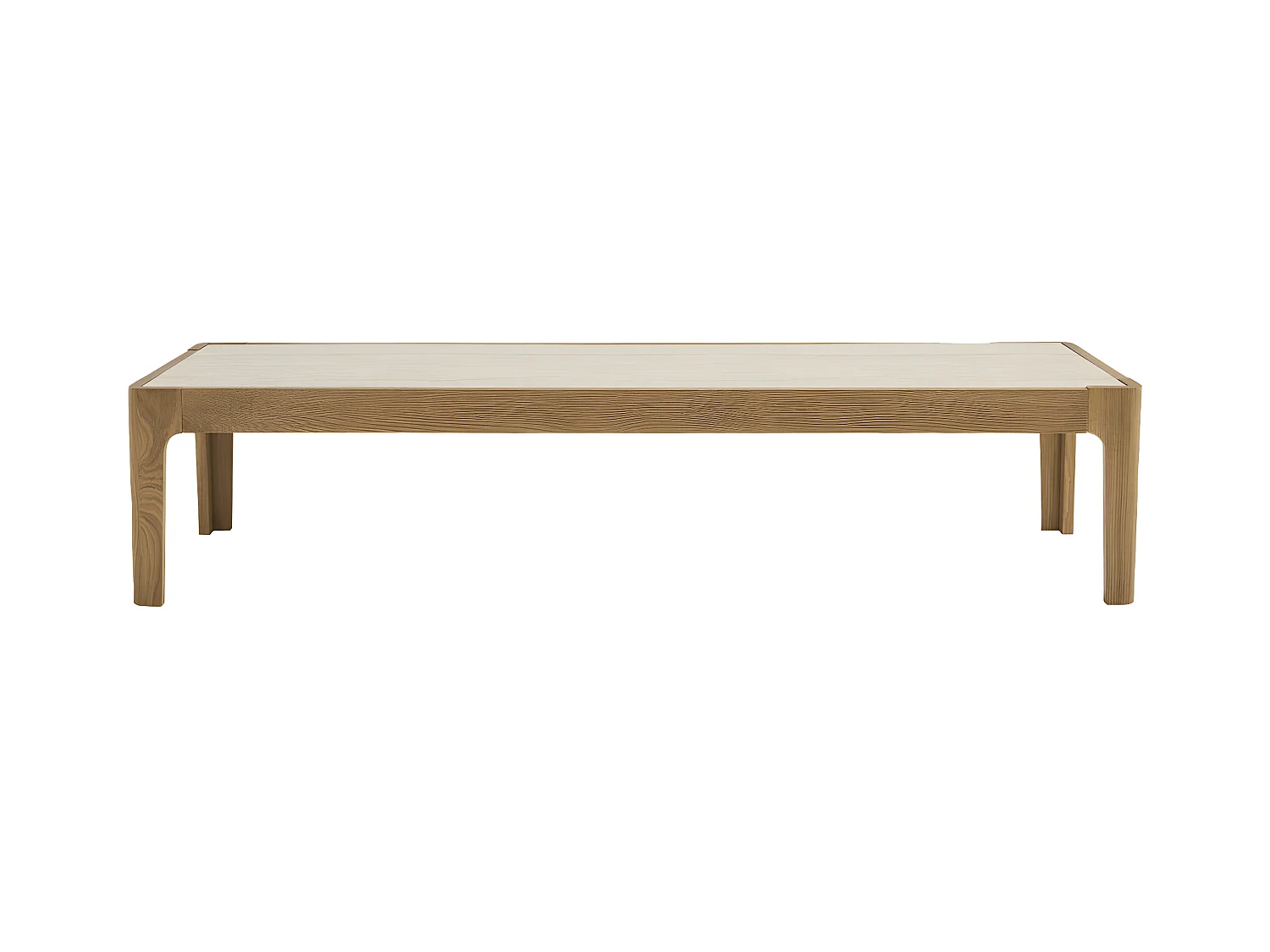 Kielce - Table basse en effet travertin et bois 160x50cm - Beige