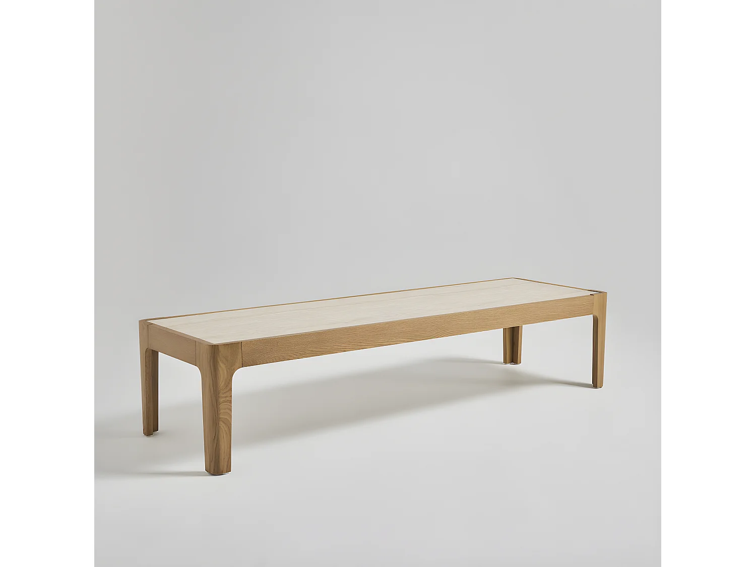 Kielce - Table basse en effet travertin et bois 160x50cm - Beige