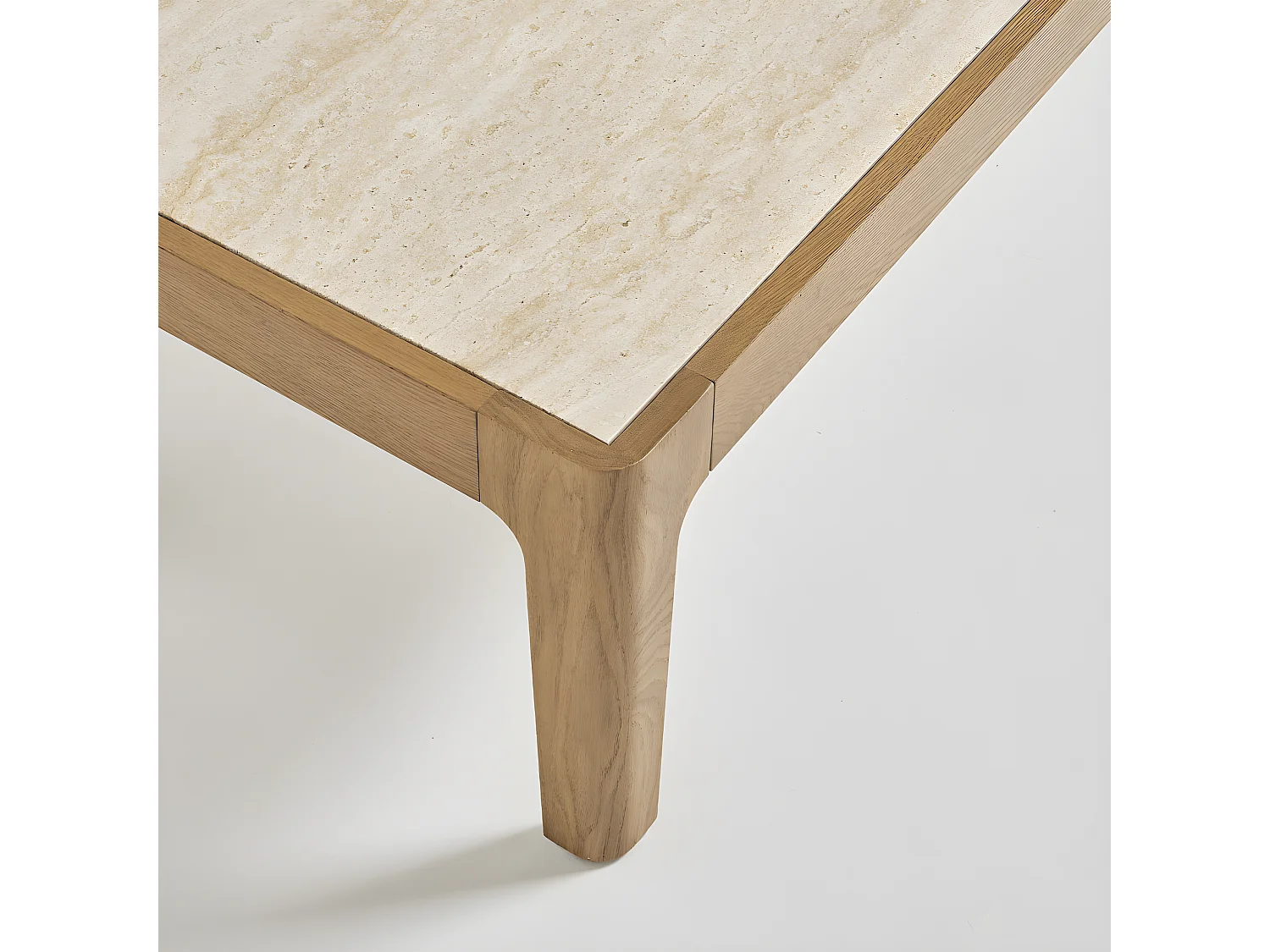 Kielce - Table basse en effet travertin et bois 160x50cm - Beige