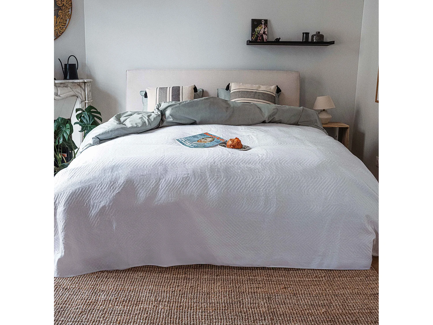 Couvre-lit coton blanc cassé 260x180 cm