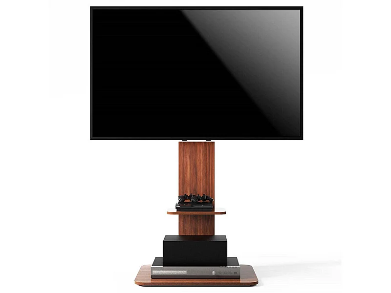 Support de TV avec 2 tablettes de rangement pour téléviseur de 32 à 65 pouce - Pied TV réglable charge 30kg VESA Max 600x400