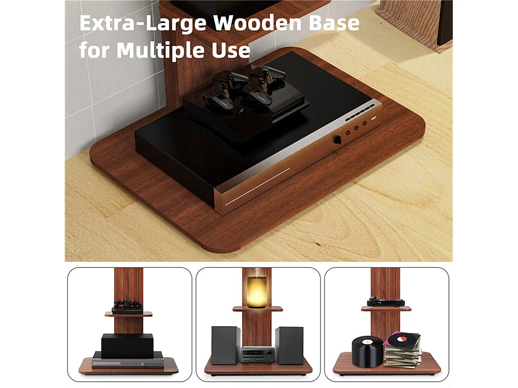 Support de TV avec 2 tablettes de rangement pour téléviseur de 32 à 65 pouce - Pied TV réglable charge 30kg VESA Max 600x400