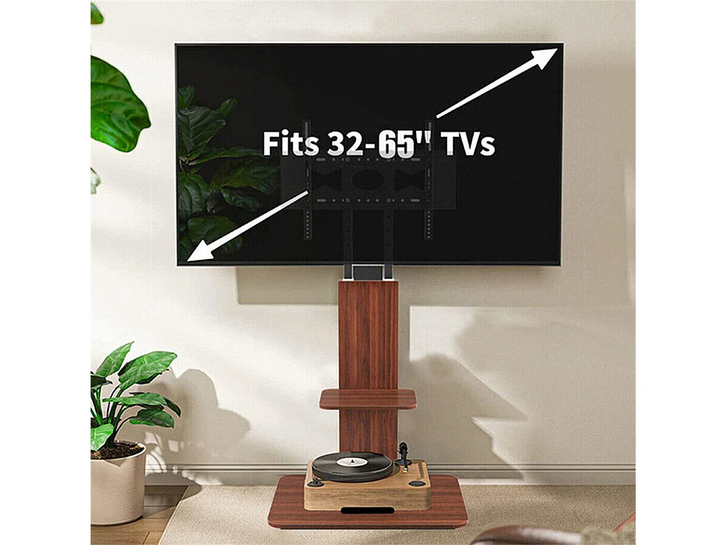 Support de TV avec 2 tablettes de rangement pour téléviseur de 32 à 65 pouce - Pied TV réglable charge 30kg VESA Max 600x400
