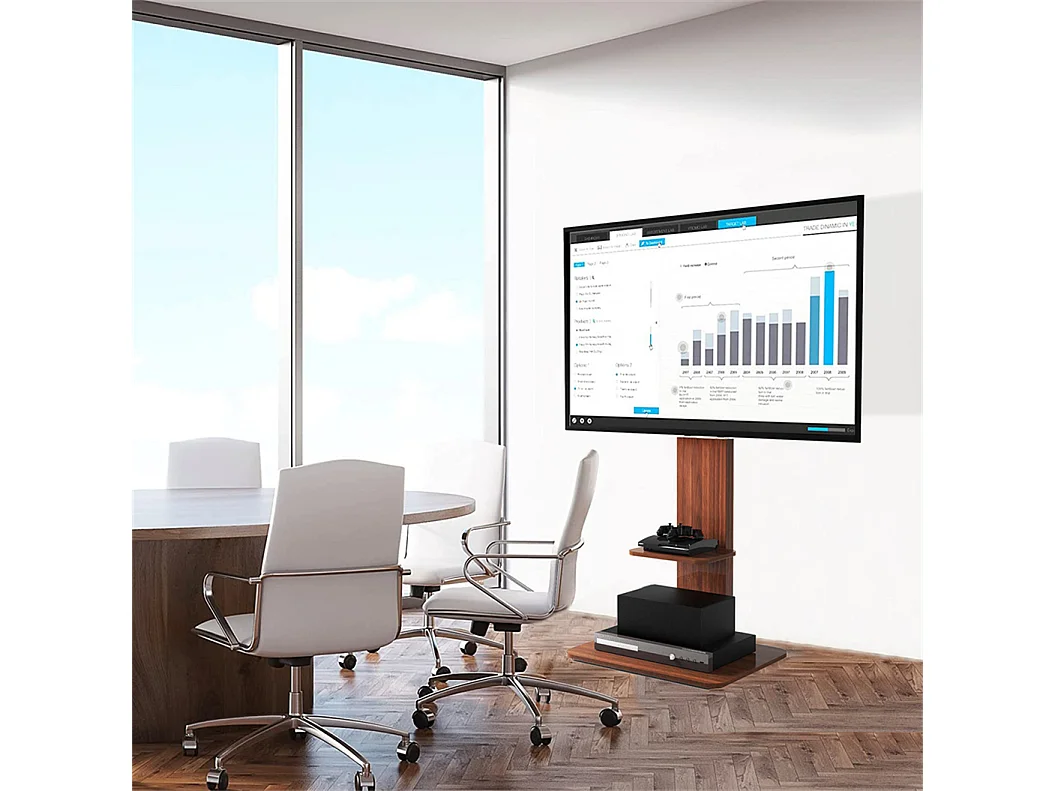 Support de TV avec 2 tablettes de rangement pour téléviseur de 32 à 65 pouce - Pied TV réglable charge 30kg VESA Max 600x400