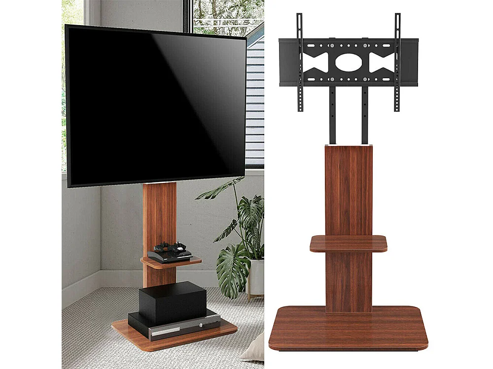 Support de TV avec 2 tablettes de rangement pour téléviseur de 32 à 65 pouce - Pied TV réglable charge 30kg VESA Max 600x400