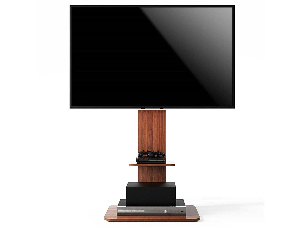 Support de TV avec 2 tablettes de rangement pour téléviseur de 32 à 65 pouce - Pied TV réglable charge 30kg VESA Max 600x400