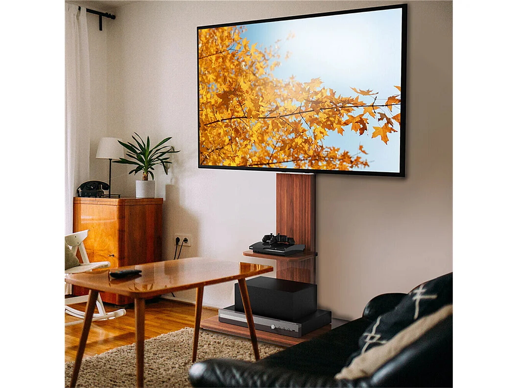 Support de TV avec 2 tablettes de rangement pour téléviseur de 32 à 65 pouce - Pied TV réglable charge 30kg VESA Max 600x400