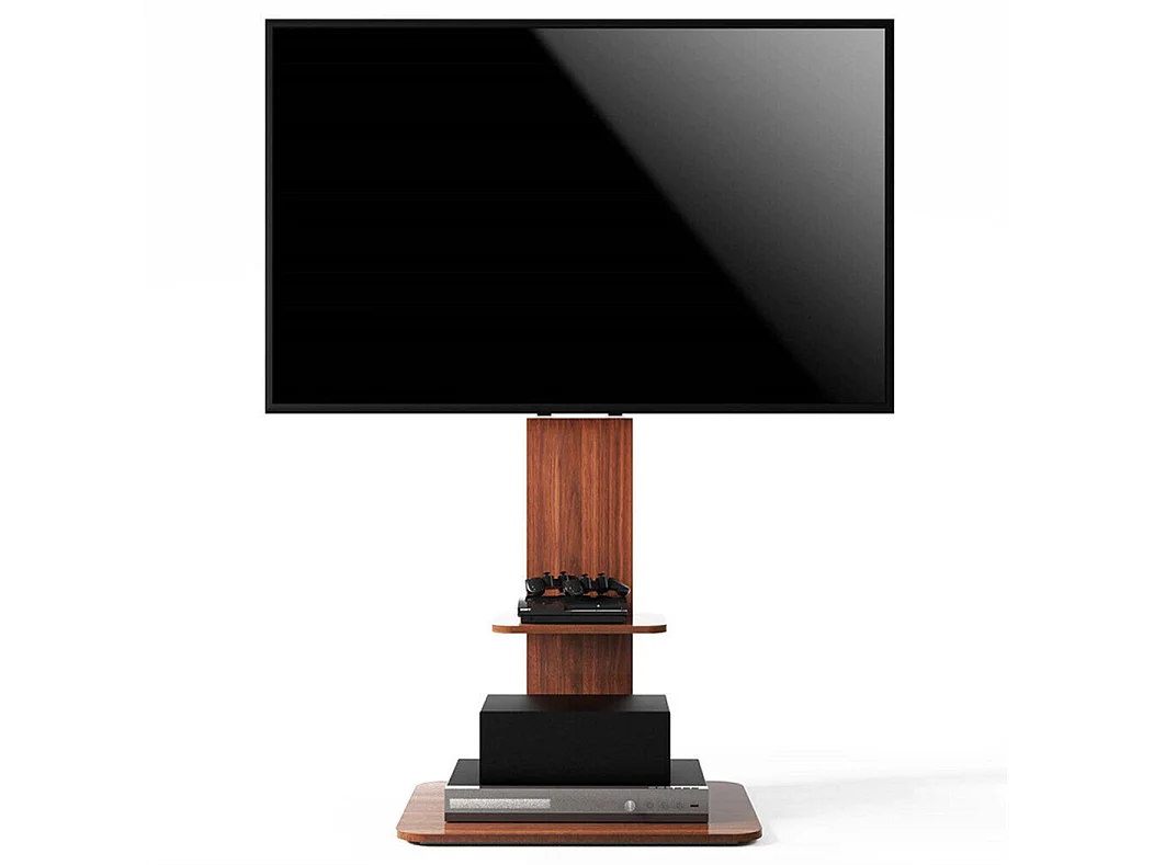 Support de TV avec 2 tablettes de rangement pour téléviseur de 32 à 65 pouce - Pied TV réglable charge 30kg VESA Max 600x400