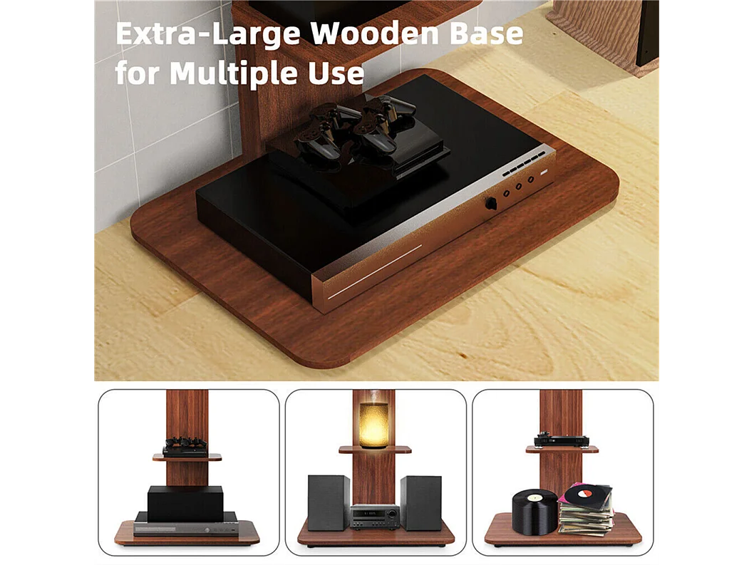 Support de TV avec 2 tablettes de rangement pour téléviseur de 32 à 65 pouce - Pied TV réglable charge 30kg VESA Max 600x400