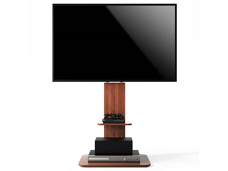 Support de TV avec 2 tablettes de rangement pour téléviseur de 32 à 65 pouce - Pied TV réglable charge 30kg VESA Max 600x400