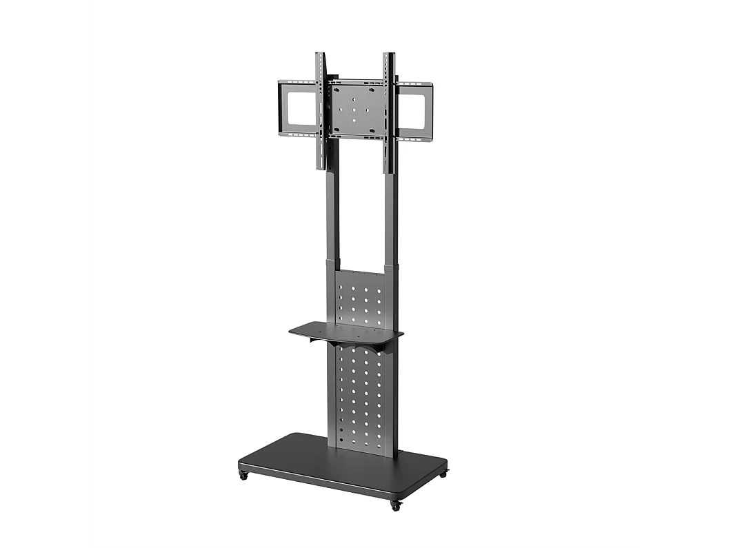 Support de TV avec 2 tablettes de rangement et  roulettes pour téléviseur de 32 à 65 pouce - Pied TV réglable charge 50kg VESA Max 600x400 Horizontal ou vertical